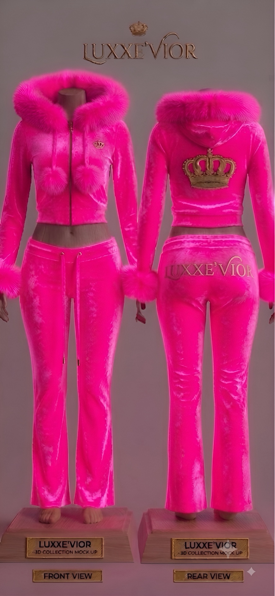 Fuchsia Fatalé velour tracksuit set