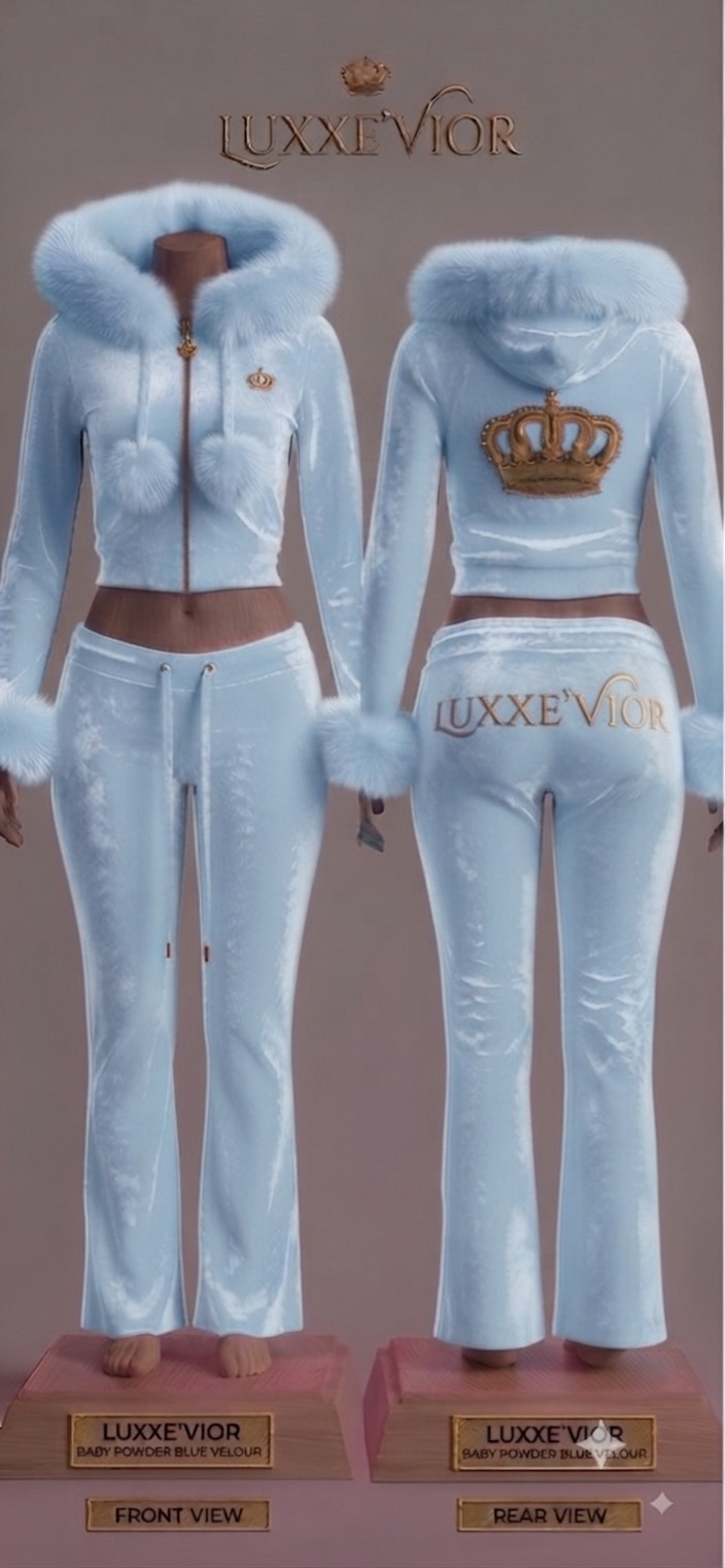 Powder Blue Privilege velour tracksuit set